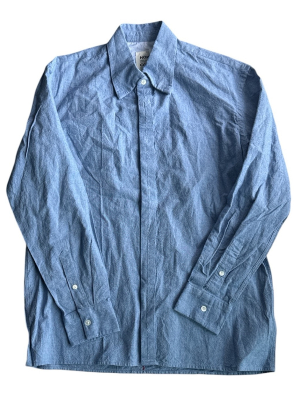 HomeCore Men’s Cotton Light Blue Long Sleeve Button-Up Shirt Red Stitching Sz S